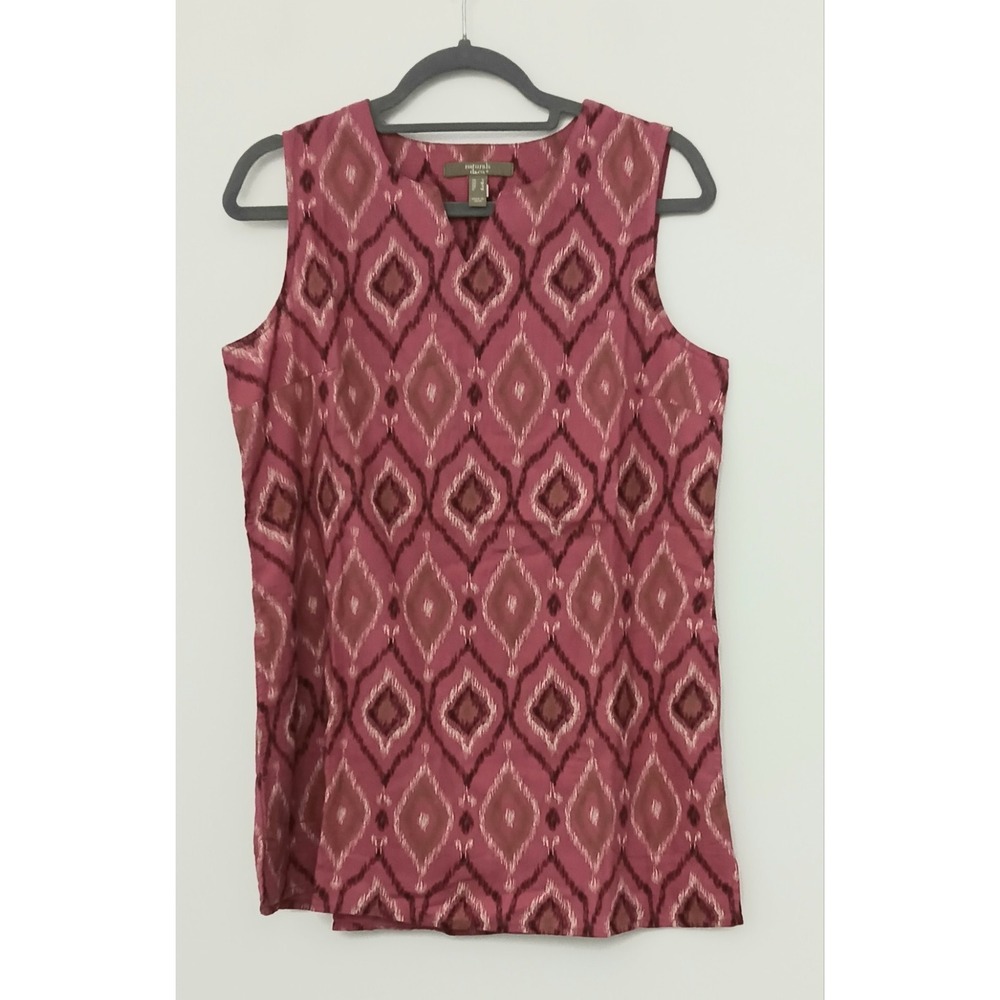Denim & Co. Naturals Top Women's Size S Geometric Printed Linen Blend Pockets